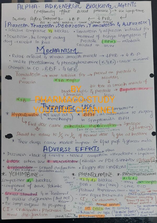 Adrenergic antagonist quick review notes