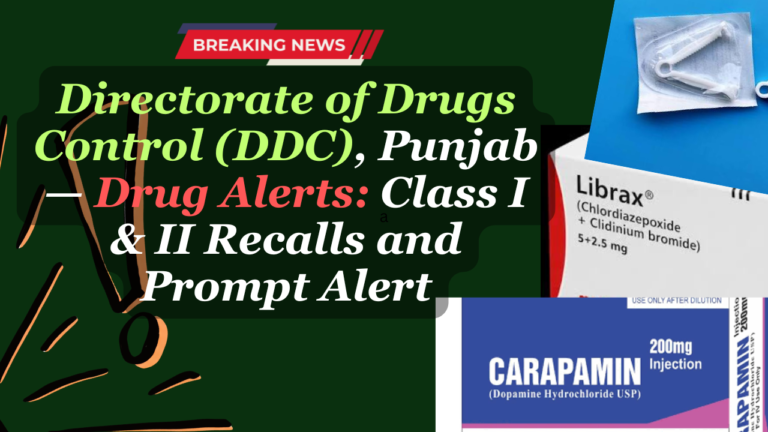 Directorate of Drugs Control (DDC), Punjab — Drug Alerts: Class I & II Recalls and Prompt Alert (by prescriptioncracker.com)
